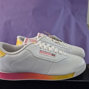 NEW Women's Reebok Princess White Sneakers with Pink and Yellow Accents Size 11
